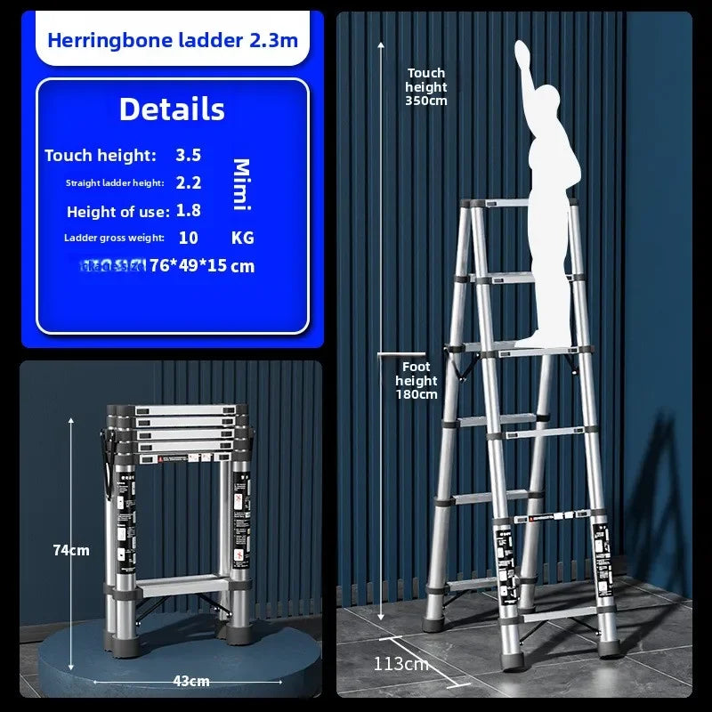 Stainless steel telescopic ladder Multifunctional  herringbone ladder Portable folding ladder Bamboo ladder Lifting ladder