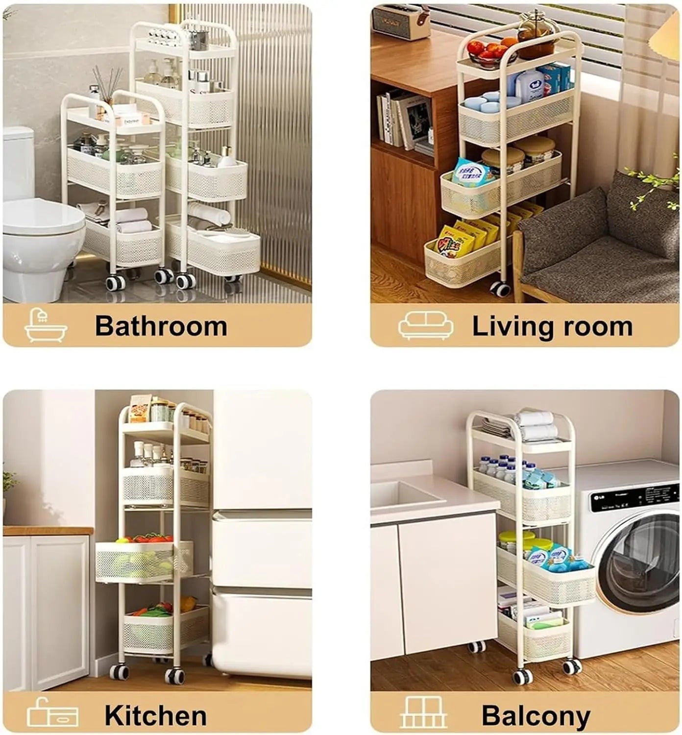 Slim Storage Cart with Track Pull,Bathroom Storage Organizer Rolling Utility Cart, for Office Bathroom Kitchen Laundry Room