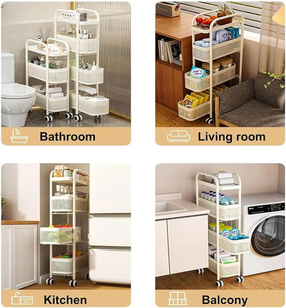 Slim Storage Cart with Track Pull,Bathroom Storage Organizer Rolling Utility Cart, for Office Bathroom Kitchen Laundry Room