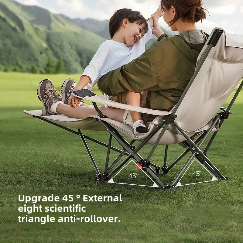 Folding Recliner Portable Camping Chair with Adjustable Backrest and Cotton-Filled Seat for Travel Beach Fishing Outdoor Chair