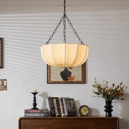 Retro Iron Chain Pendant Lamps Japanese Fabric Chandelier Living Dining Room Bedroom Ceiling lampLustre Hanging Light Fixture