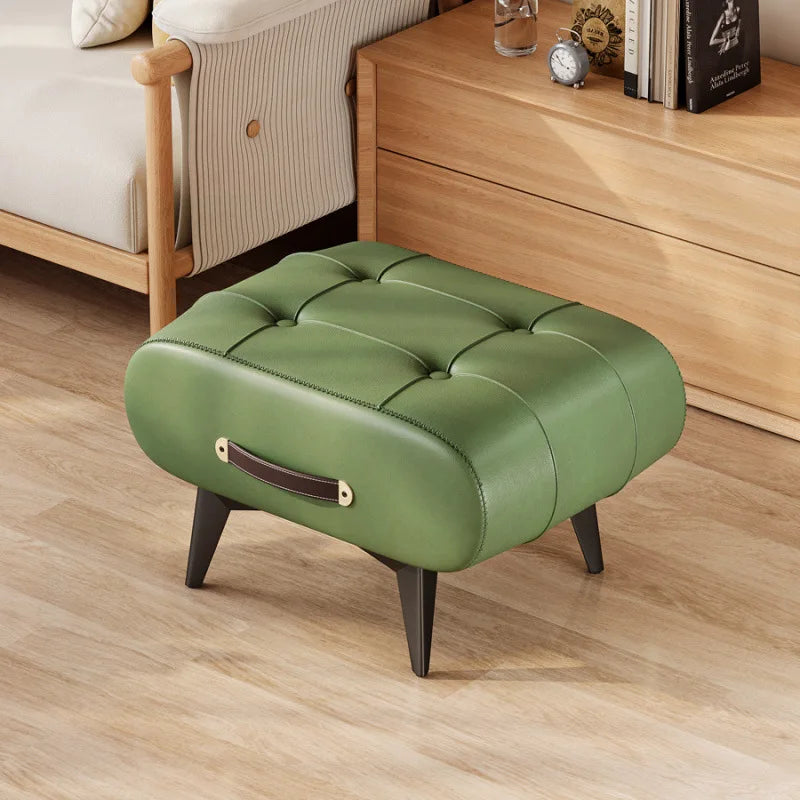 Foldable Foot Stool Extra Thick PU Leather & High-Density Foam, Portable Ottoman for Living Room/Bedroom/Office, Non-Slip Base