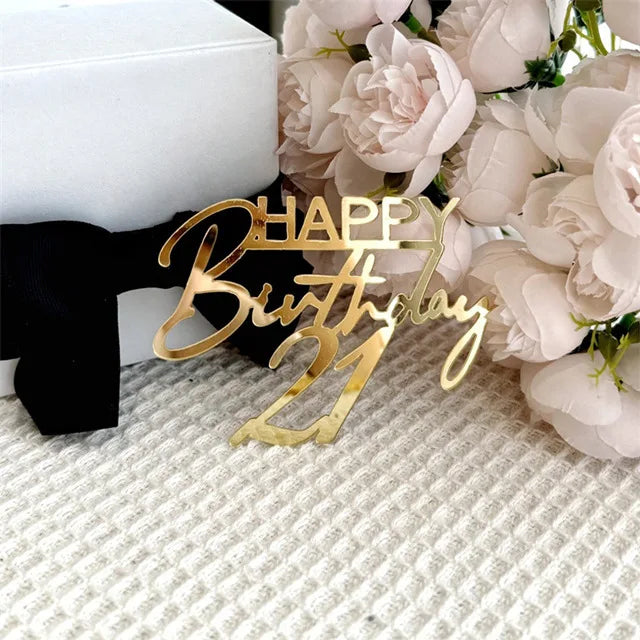 New 18, 30, 40 and 50 Years Old Happy Birthday Cake Topper Gold Acrylic Birthday  Party Cake Toppers Decorations Baking Supplies