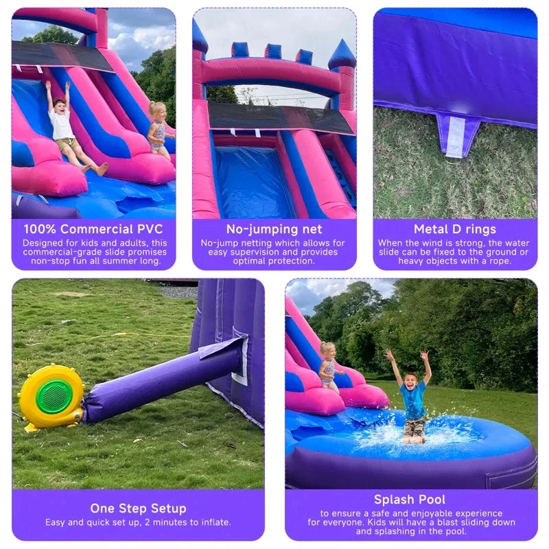 Commercial Grade Inflatable Water Slide with Splash Pool Bouncy Castle for Adults and Kids Includes Blower