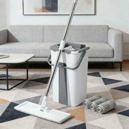 Spin Mop and Bucket Set with Wringer, Floor Cleaning System with 3 Washable Microfiber Pads for Wet & Dry Use on All Floors