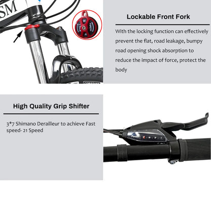 26 Inch Mountain Bike for Men & Women, 21 Speed Dual Suspension Adult Bicycle with Adjustable Disc Brake High Carbon Steel Frame