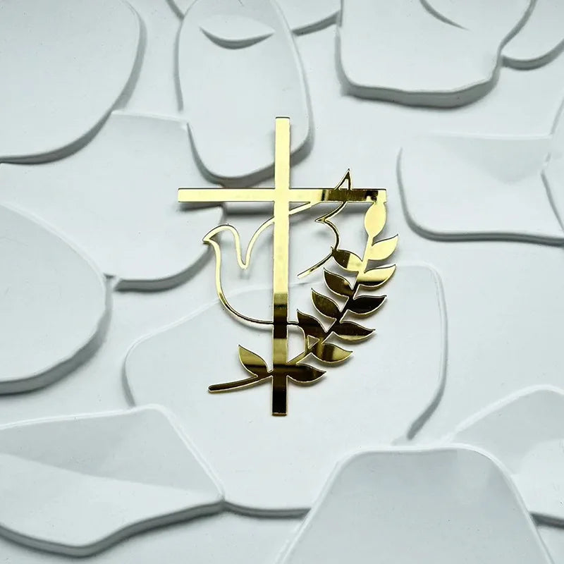 2025 Christ Cross Birthday Cake Topper Gold Acrylic Dove Cross Eucharist Baptism Party Communion Baptism Cake Topper Decoration
