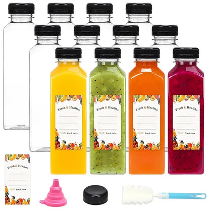 500ML Juice Bottles with Caps Clear Empty Reusable Bottles with Brush Funnel and Labels for Smoothies and Other Beverages YY177