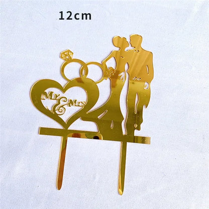 Ins Gold Acrylic Ring Wedding Cake Topper Bride Groom Proposal Party Wedding Cake Topper for Engagement Gift Dessert Decoration