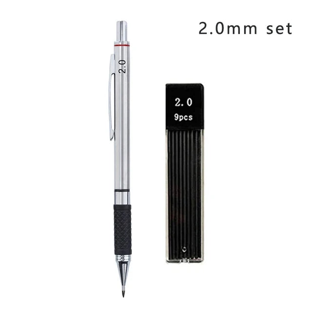 Metal Mechanical Pencil set with pencil grip Leads Art Drawing Student Office Supplies 0.5/0.7/0.9/2.0mm Automatic Pencil