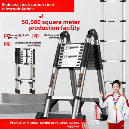 Stainless steel telescopic ladder thickened straight ladder folding herringbone ladder portable household ladder