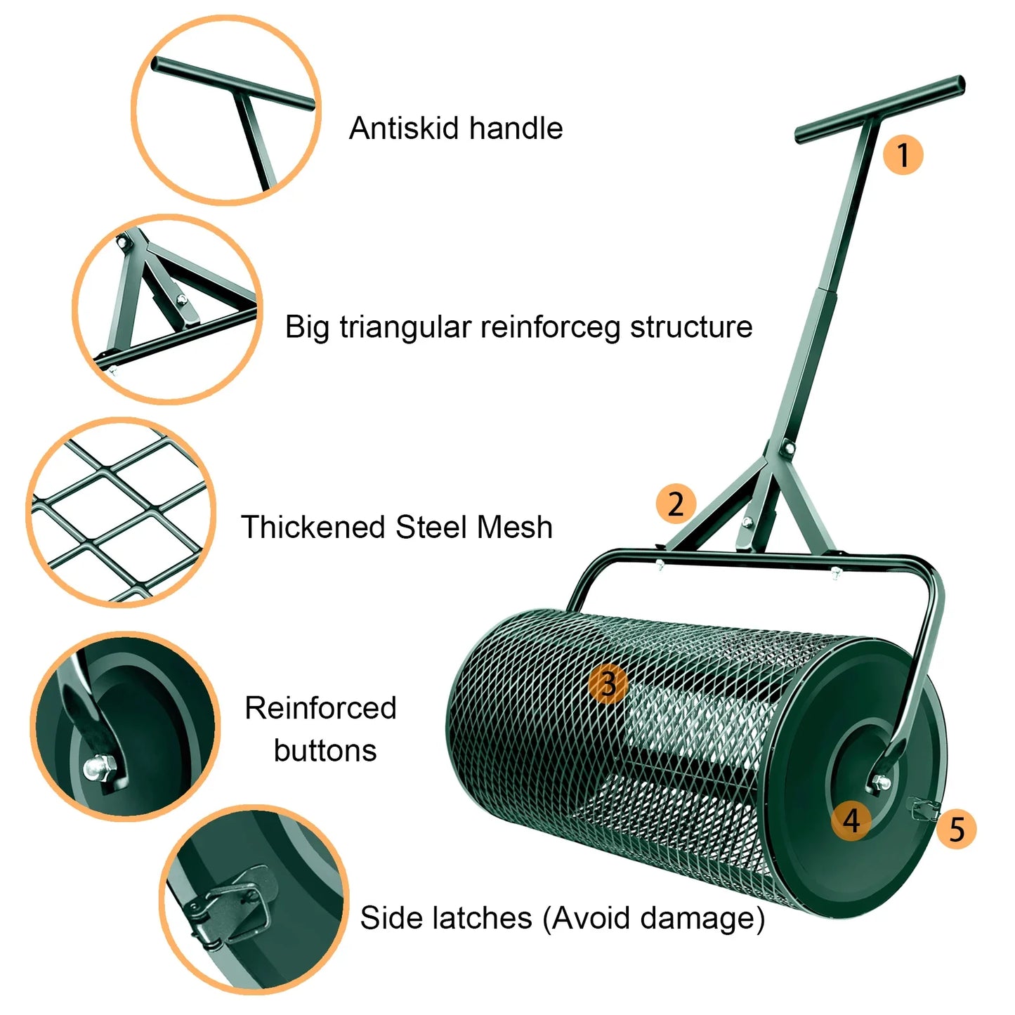 T Shape Handle Compost , Peat Moss , Metal Mesh Manure Spreader For Lawns, Garden Planting Seeding，Grape crushing tool