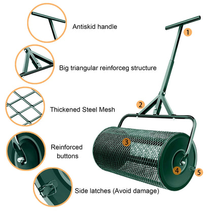 T Shape Handle Compost , Peat Moss , Metal Mesh Manure Spreader For Lawns, Garden Planting Seeding，Grape crushing tool