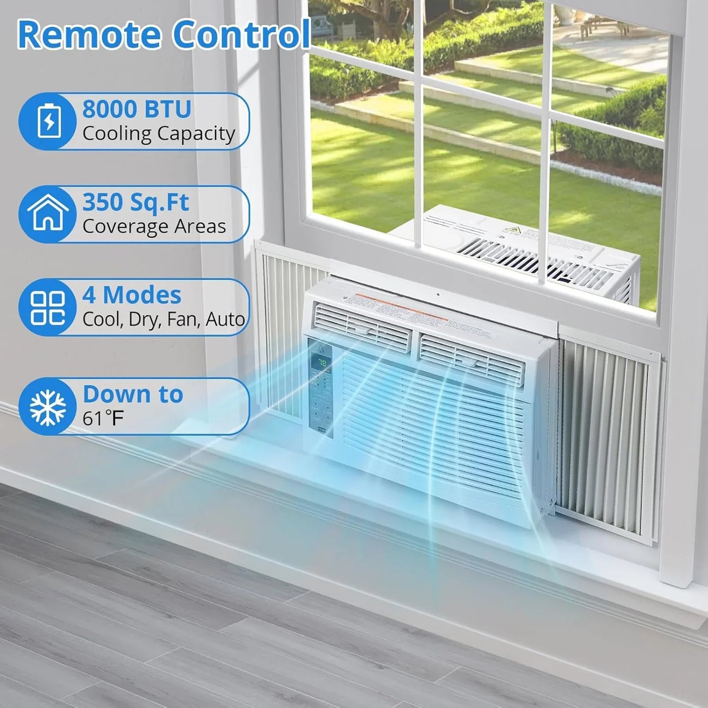8000 BTU Smart Window Air Conditioner WiFi App Control Quiet Room AC Unit Cools 350 Sq.Ft With 24H Timer For Bedroom