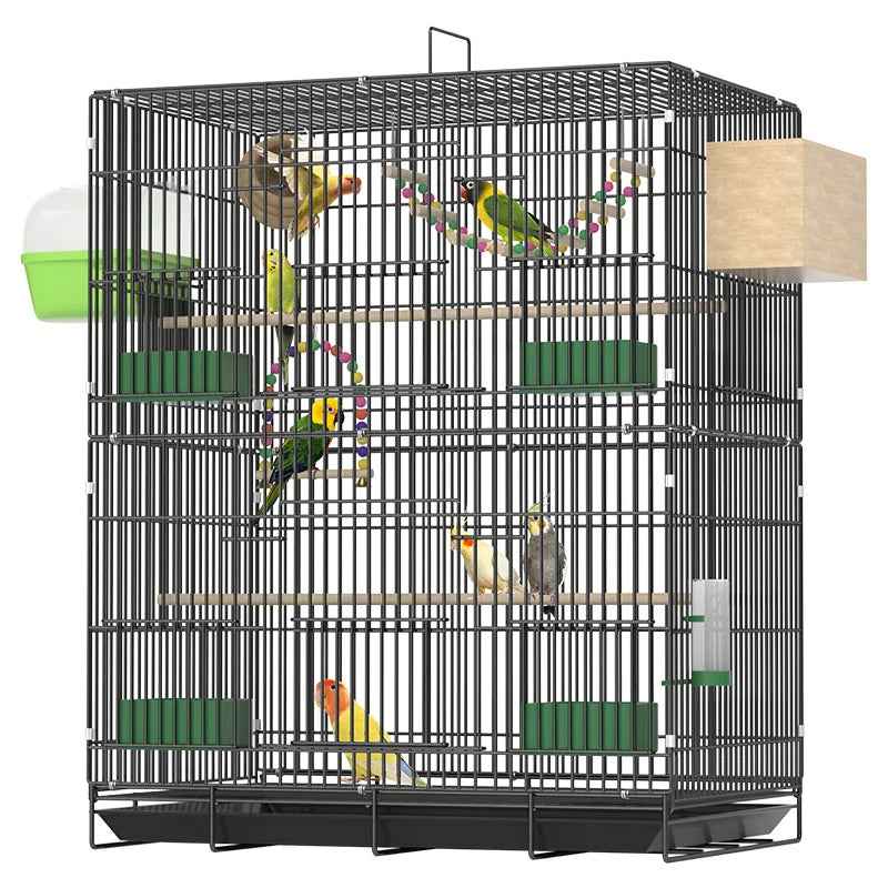 Large Parrot Bird Cage Multi Level Double Deck Luxury Spacious Removable Tray Easy Clean Indoor Outdoor Cockatiel Budgie