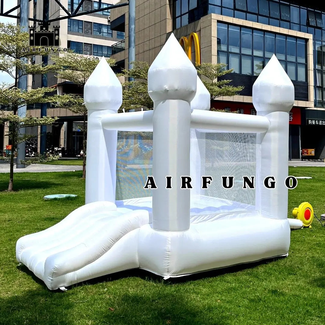 Toddlers Party 9x7x6ft Inflatable White Bounce House With Slide Oxford Bouncy Castle Include Blower (without tarp)