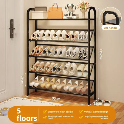 Steel shoe rack household door simple storage space saving metal multi-layer narrow shoe cabinet