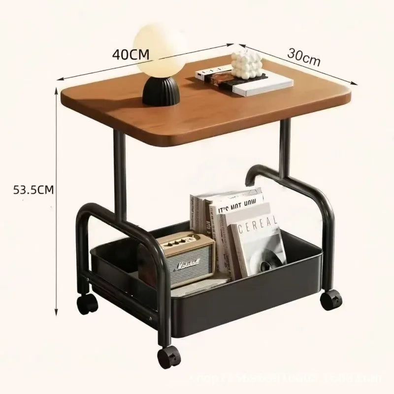 Two Tier Rolling Nightstand Bedside Cabinet Storage Drawer Wheels Small Space Living Room Bedroom Sofa Side Table Bed Table