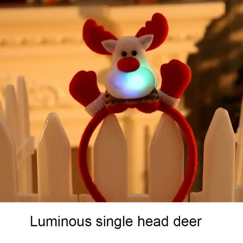 LED Christmas Party Headband Santa Claus Elk Antlers Reindeer Glowing Headband Cosplay Party Christmas Ears Ornaments Hair