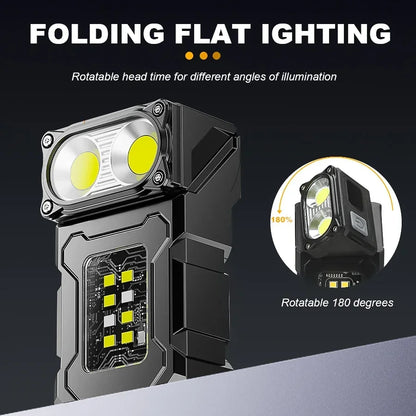 Mini LED Flashlight Outdoor Portable Magnetic Torch Lamp for Camping Fishing Walking Work Light with Red Warning Light