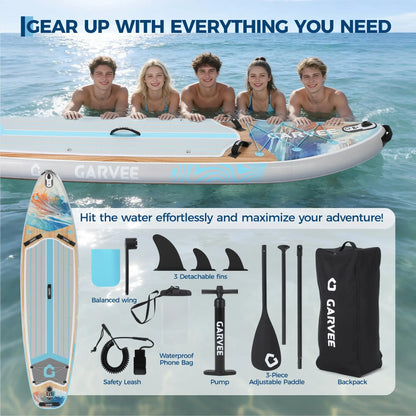 10.6 Ft Inflatable Stand Up Paddle Board 450LBS Capacity Wide SUP With Premium Accessories Camera Mount Non-Slip Deck Backpack