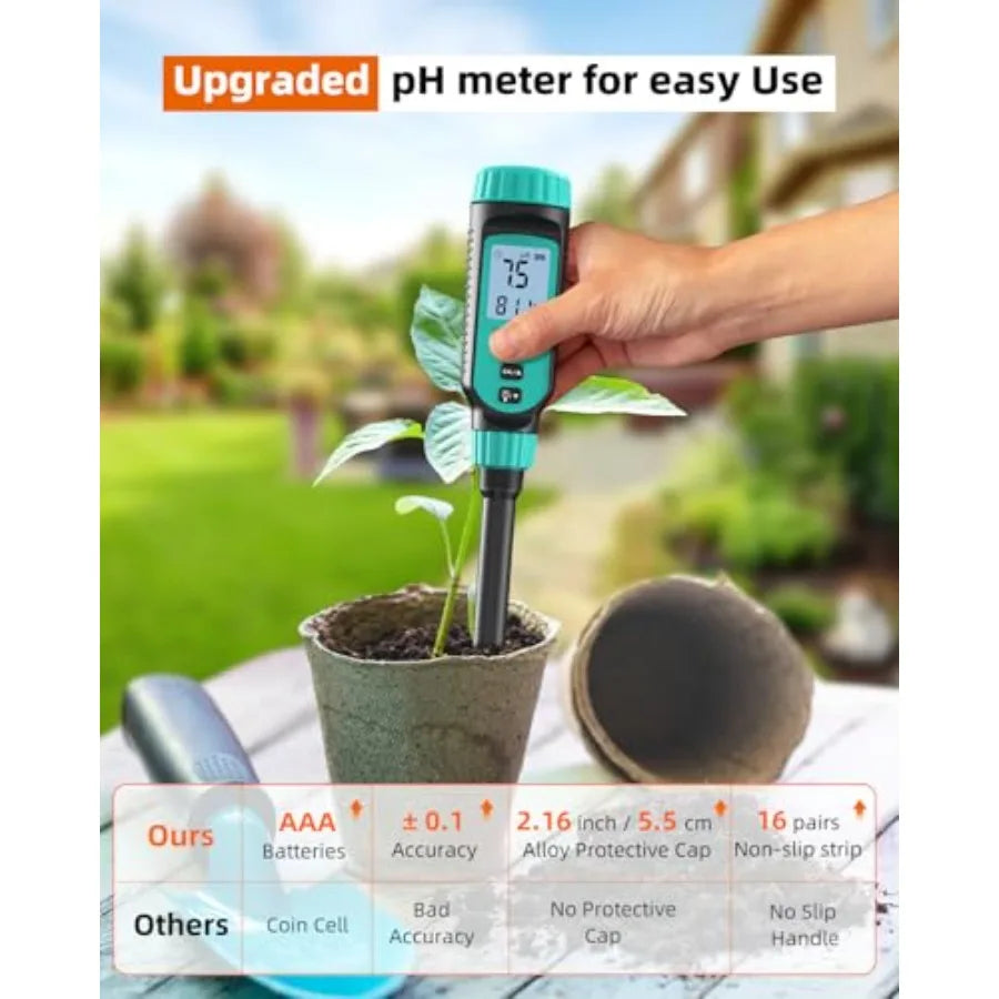 Soil pH Tester High Accuracy Digital pH Meter for Soil Garden Water Plants Solution and Food Soil pH Test Kit with Thermometer