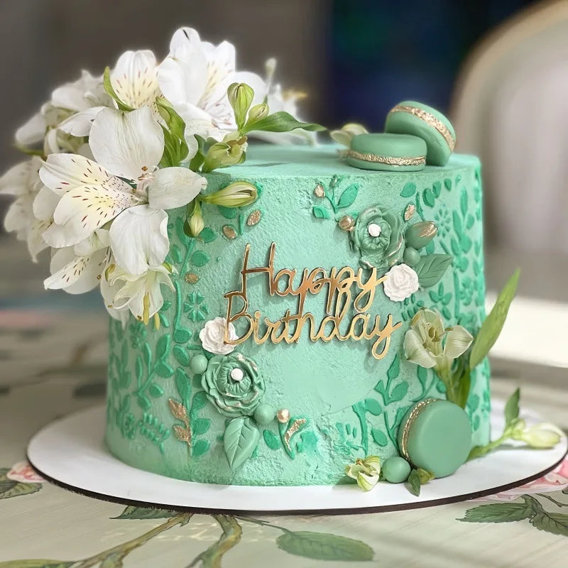 2025 New Happy Birthday Cake Topper Dessert Decoration Gold Side Acrylic Kids Party Cake Toppers for Baby Shower Baking Supplies