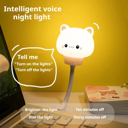 USB Night Light LED Voice Control Cute Cartoon Night Lamp Bear Kitten Remote Control for Baby Kid Bedroom Decor Bedside Lamp