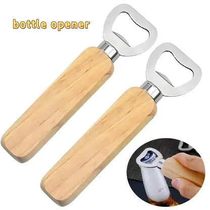 Popular Beer Bottle Opener with Thickened Stainless Steel Wooden Handle Capable of Opening Alcoholic & Non-alcoholic Beverages