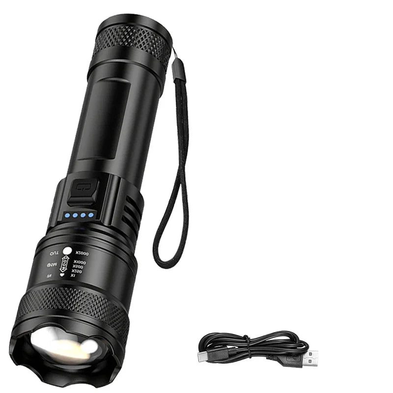 Super Bright Flashlight USB Rechargeable LED Long Range Tactical Torch Outdoor Waterproof Emergency Camping Fishing Lantern