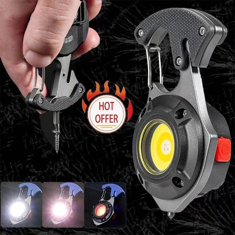 LED Micro Flashlight Pocket Keychain Flashlights USB Rechargeable Torch Strong Magnet Screwdriver Hammer Outdoor Emergency Lamp