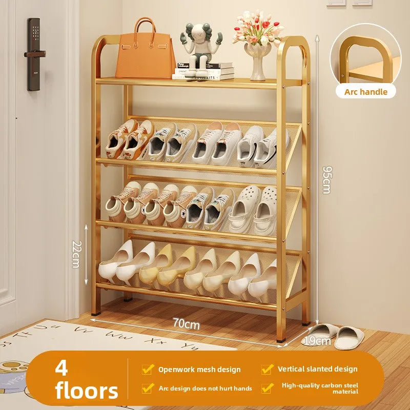 Steel shoe rack household door simple storage space saving metal multi-layer narrow shoe cabinet