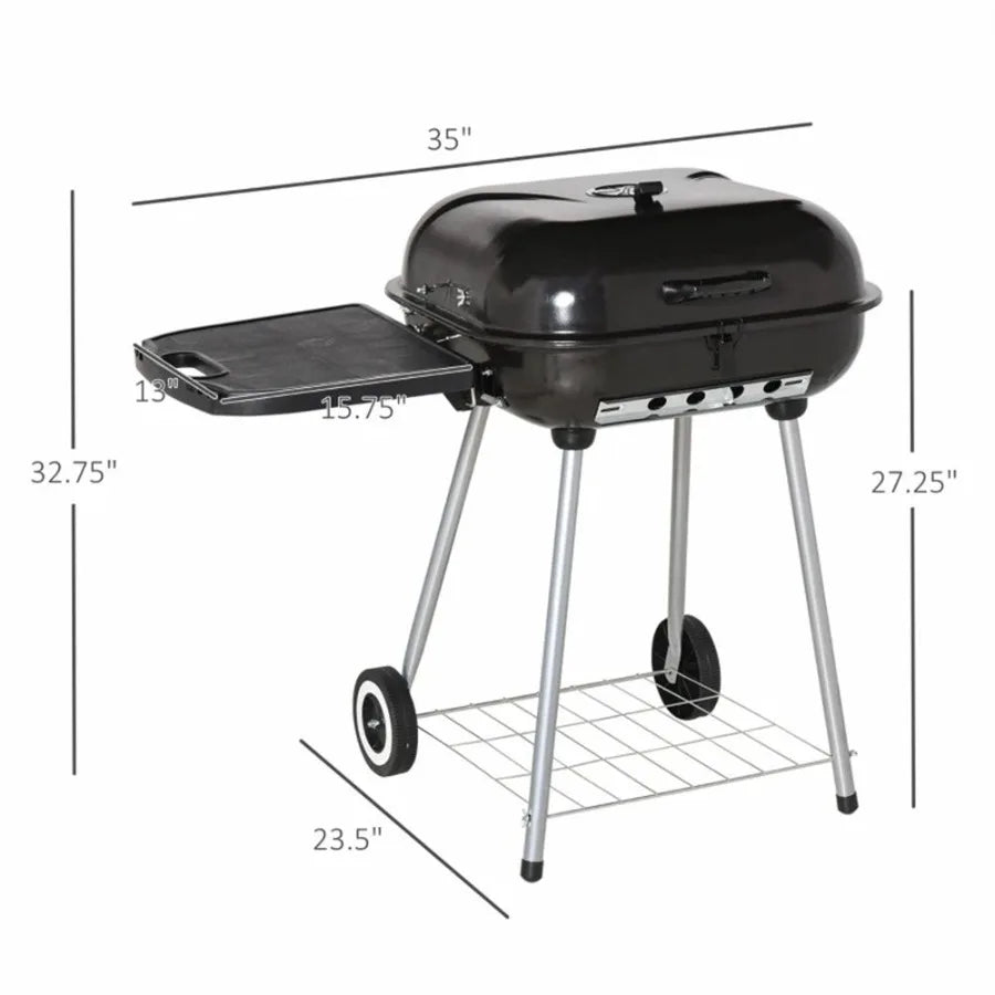 Charcoal barbecue grill for backyard picnic cookware in black with durable heat-resistant design