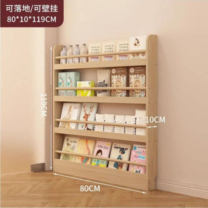 Corner storage rack, ultra-thin solid wood floor-standing bookcase, door back storage rack, narrow cabinet, wall-mounted childre