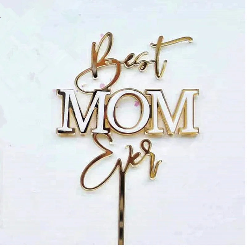 Happy Mothers Day birthday Cake Topper Gold Simple design Acrylic MOM Party Cake Toppers Mother's Day Gifts Dessert Decoration