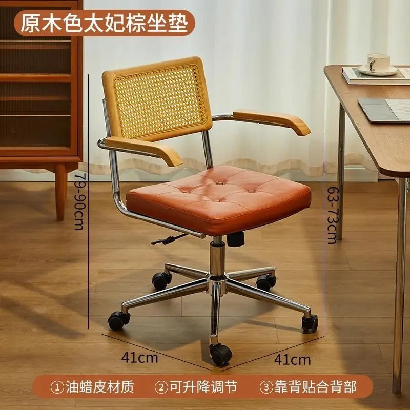 Rattan solid wood office chair Internet celebrity retro rattan chair computer chair home lift swivel chair student study chair