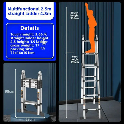 Stainless steel telescopic ladder thickened straight ladder folding herringbone ladder portable household ladder