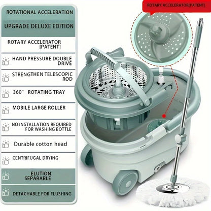 Hot Sale 360 Spin Mop and Bucket Set, Easy Wring Self Cleaning Floor Mop with 3 Replaceable Microfiber Heads & Adjustable Handle