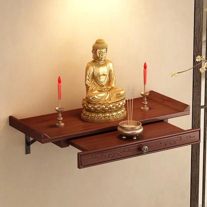 Buddha niche wall-mounted God of Wealth shrine non-solid wood Bodhisattva offering base incense burner storage shelf