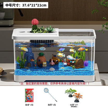 Fish tank household aquarium living room desktop ecological circulation tank filter oxygenation integrated tank with cover