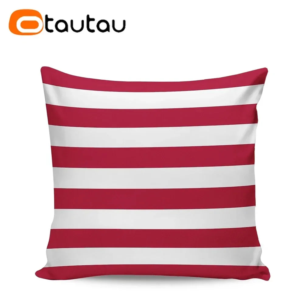 OTAUTAU Outdoor Sofa Cushion Cover Without Filler Swim Pool Beach Throw Pillowcase Soft Waterproof Stripe Oxford Pillow KD021
