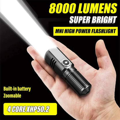 Mini Flashlight XHP50 LED USB C Rechargeable 16340 18650 Battery Flashlight 1500lm Powerful Torch Can Be Closed with One Click
