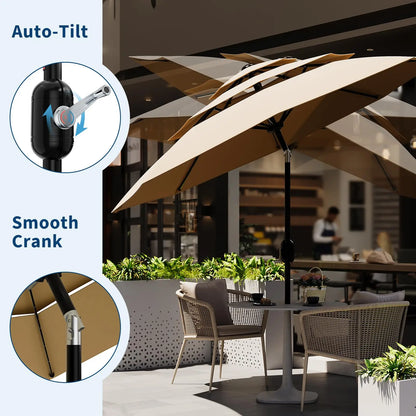 10FT 3-Tier Patio Umbrella Vented Outdoor Table Market Umbrella With Crank & Tilt Sunshade Fade Resistant For Pool Deck Yard