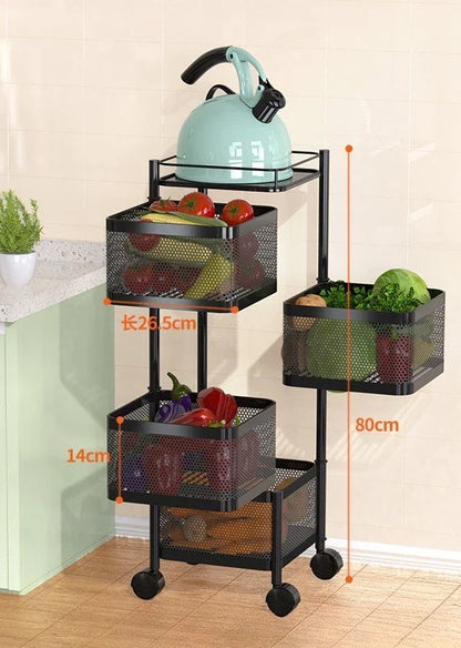Kitchen Organizer Trolley Cart Rolling Foldable Portable Storage Multi Tier Round Fruit Vegetable Shelf No Assembly Furniture