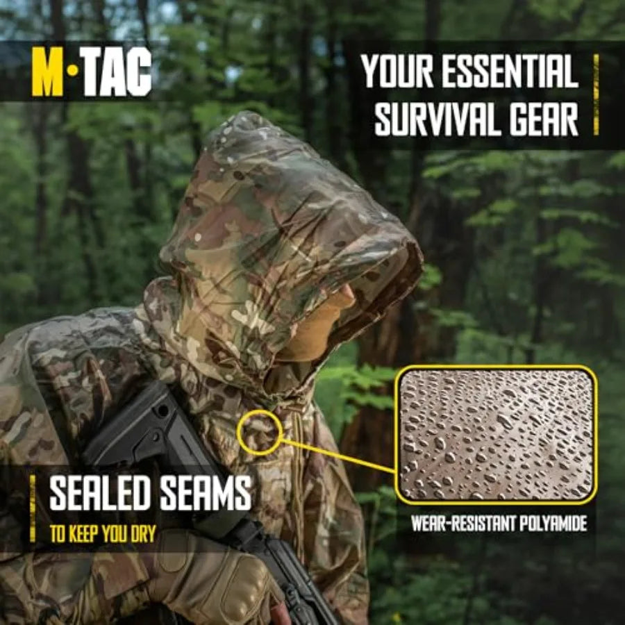M-Tac Tactical Rain Poncho - Army Military Poncho Shelter - Waterproof Ripstop Camping Hiking Outdoor Hunting Rain Ponchos