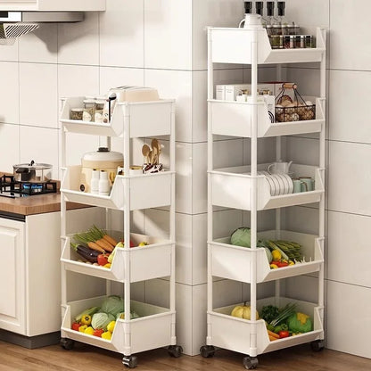 5-tier Storage Rack Storage Cart Bookshelf - Mobile Storage Rack with Wheels for Living Room Bedroom Dormitory Book Storage Rack