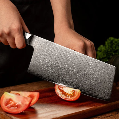 7.3 Inch Slicing Knife 73-layers Damascus AUS-10 Steel Blade Sharp Chef Cleaver Kitchen Knives Hexagonal Abalone Shell Handle