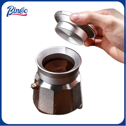Bincoo Moka Pot Coffee Distributor, Aluminum Alloy Dosing Ring, Tamper, Anti-Spill Powder Funnel, Threaded Bottom Coffee Press