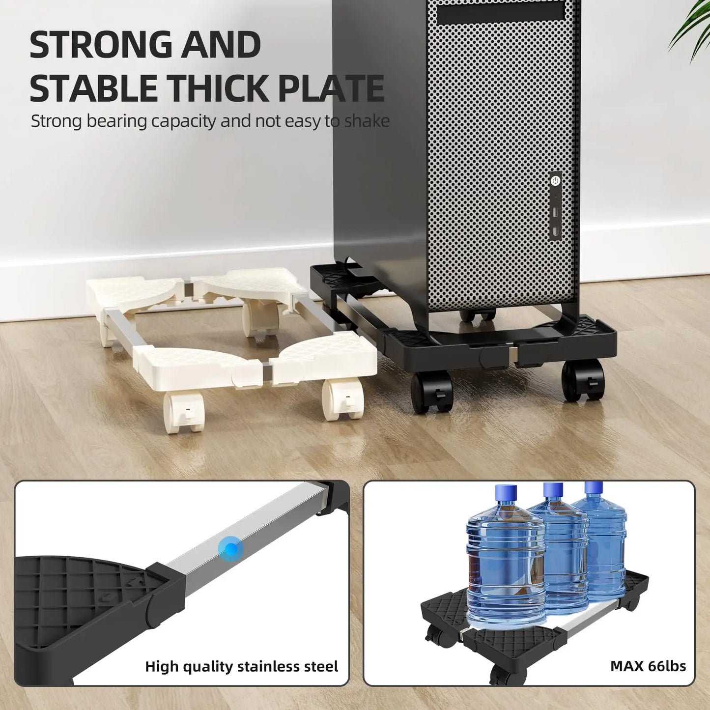 Adjustable Mobile CPU Stand with Rolling Caster Wheels Premium PC Tower Stand Holder for Floor Carpet Gaming PC Case