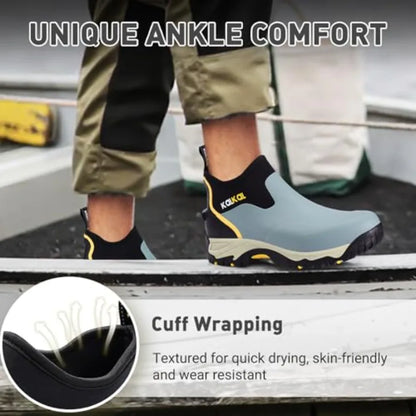 Kalkal Men's Rubber Boots Waterproof Ankle Rain Boots Insulated Working Booties with Comfortable Sports Sole Outdoor Mud Boots